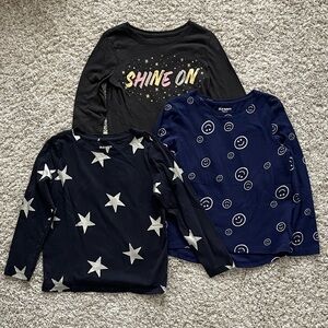 Old Navy Girls Long Sleeve Tee Bundle - Gray and Blue